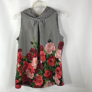 NY&CO. HOUNDS TOOTH W/ ROSES SIZE S BLOUSE